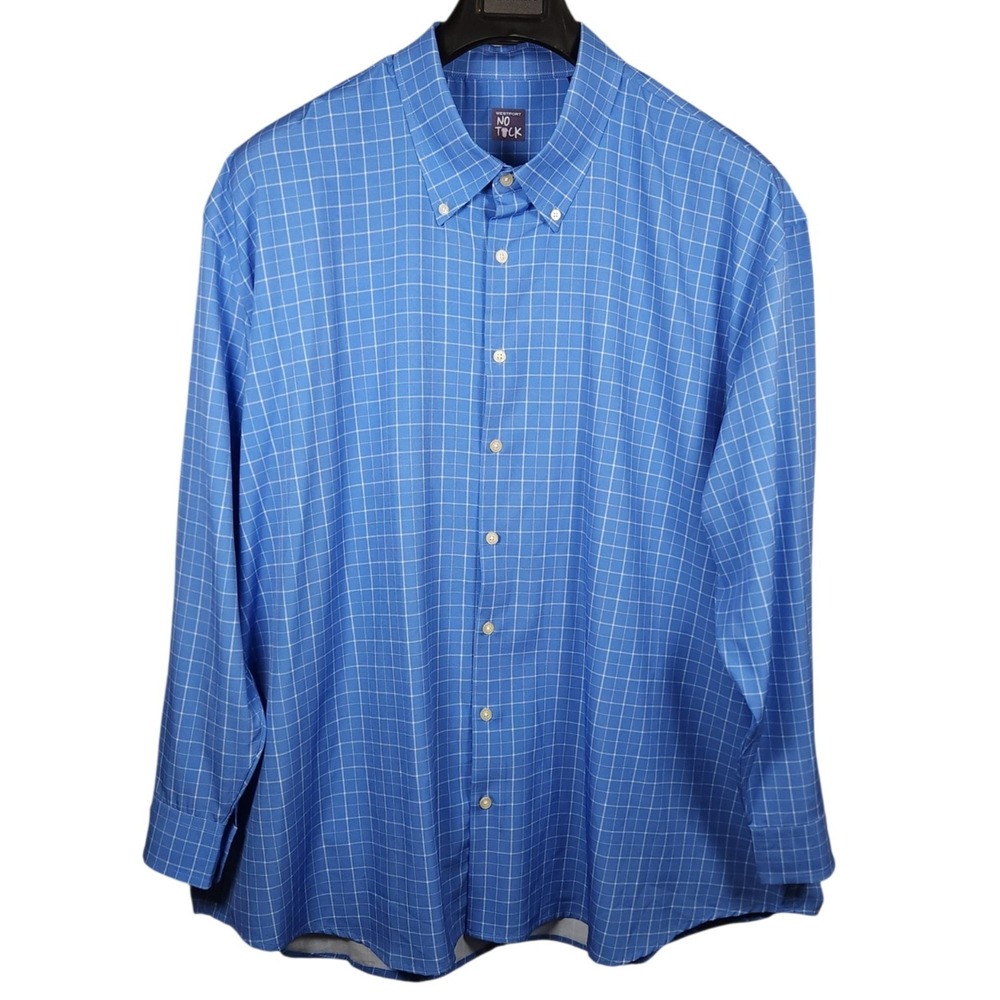 Westport No Tuck Men's 3XB Blue Windowpane Check Button Front Stretch Shirt